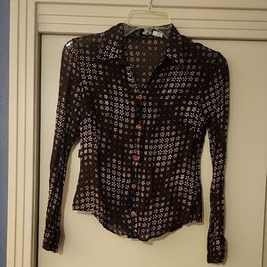 Moschino Brown and White Patterned Button-Down Blouse